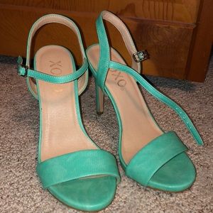 Sea foam green snake skin heels